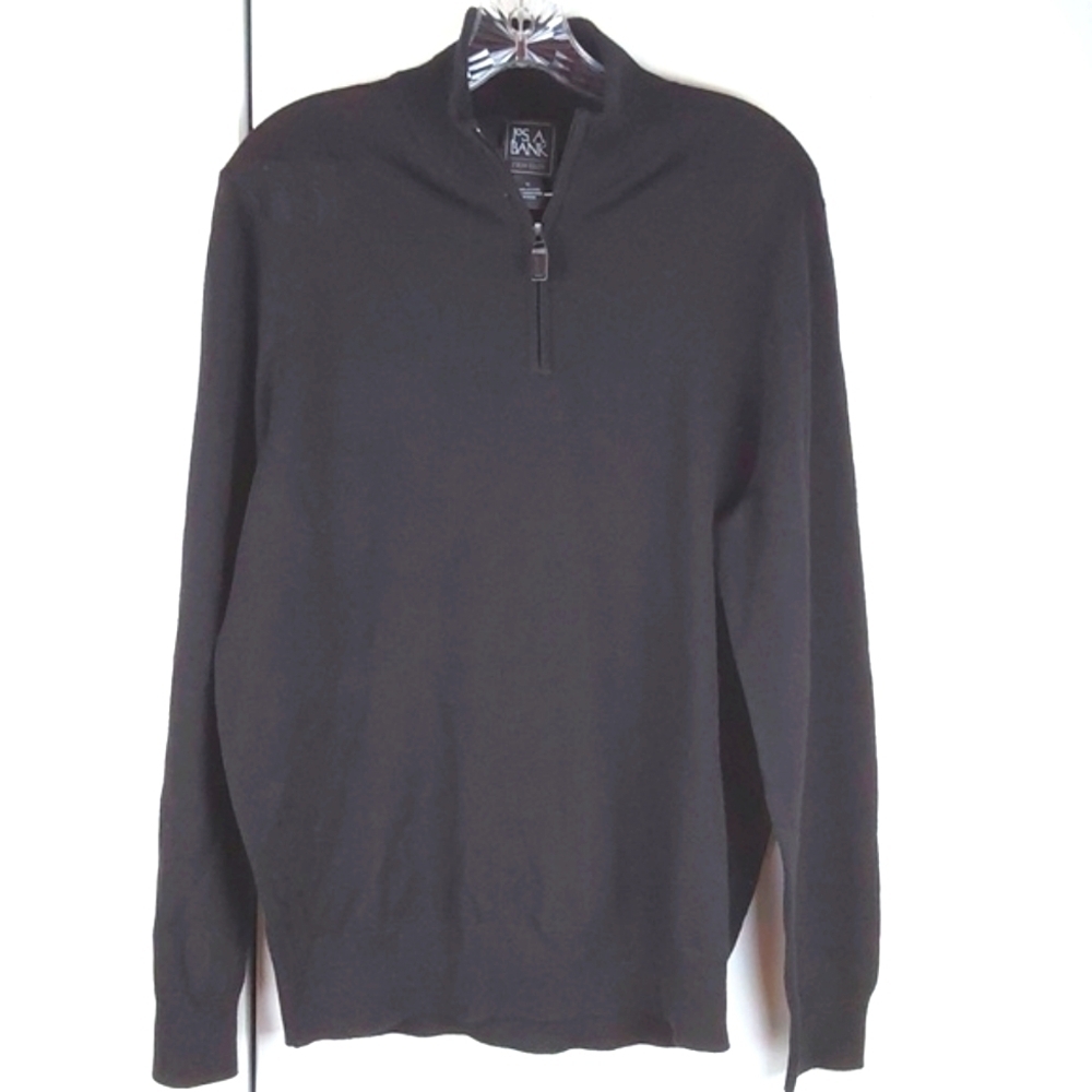 Jos A.Bank| Mens Black Quarter Zip Sweater  Merino Wool Neutral Preppy Sz.M